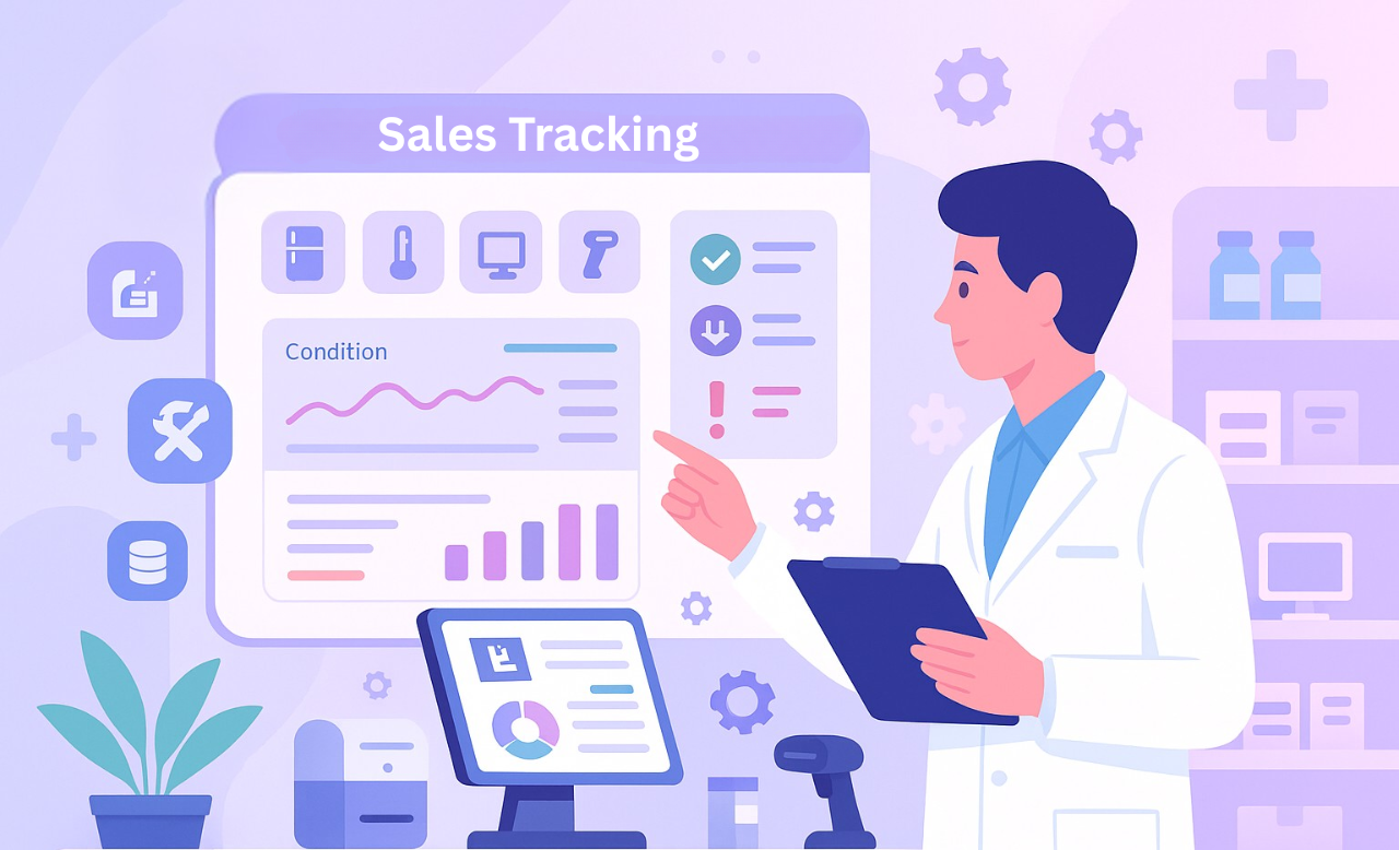 A Pharmacist tracking the medicine inventory with the help of barioo's ERP POS System