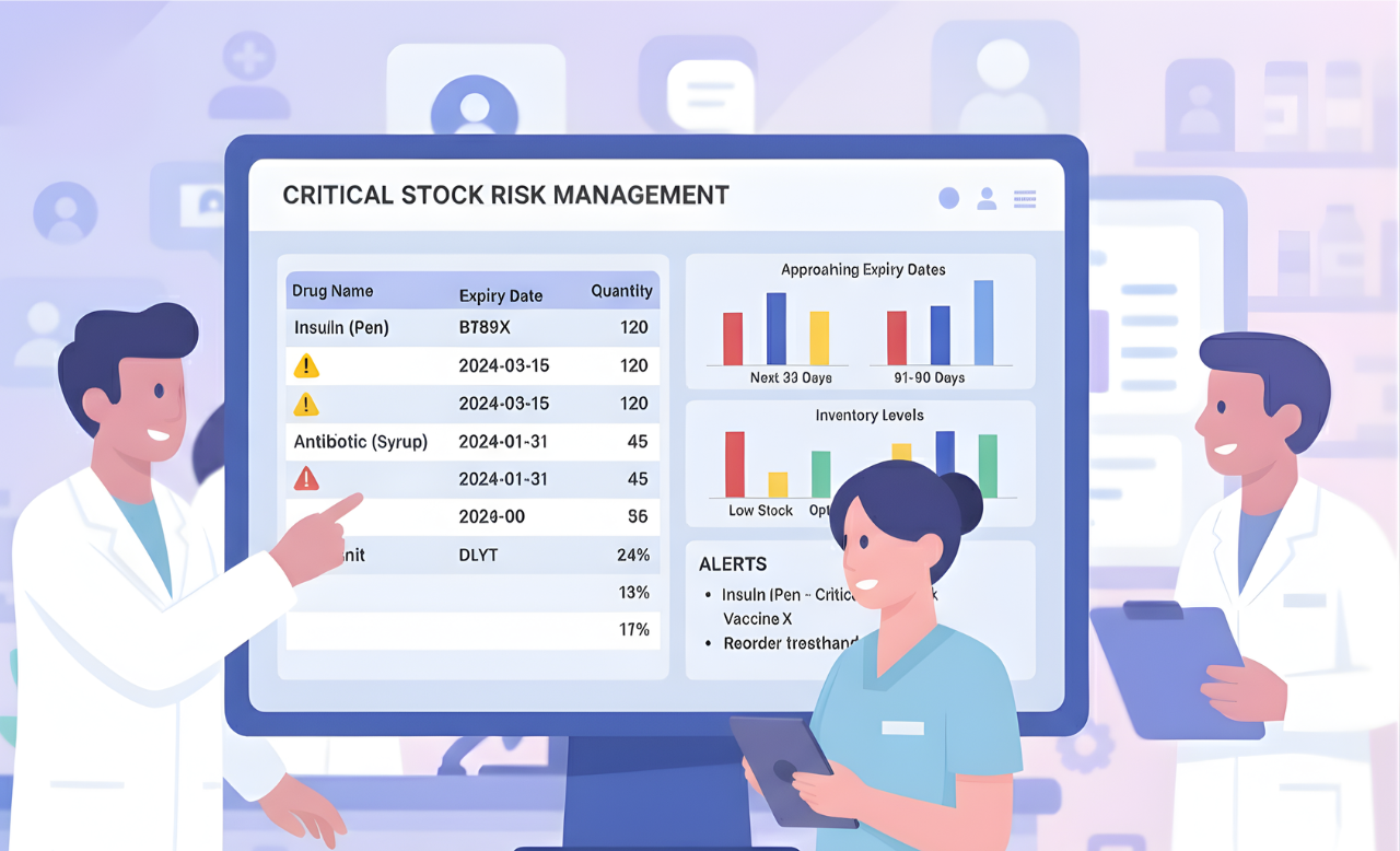 A Pharmacist tracking the medicine inventory with the help of barioo's ERP POS System